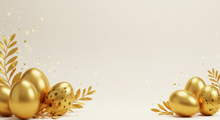 Background de páscoa com ovos dourados bege