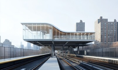 Naklejka premium Elevated Train Station in a Modern City