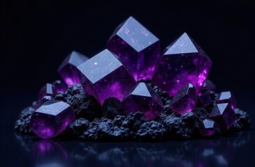 Cosmic crystals on dark rock surface for design and décor inspiration