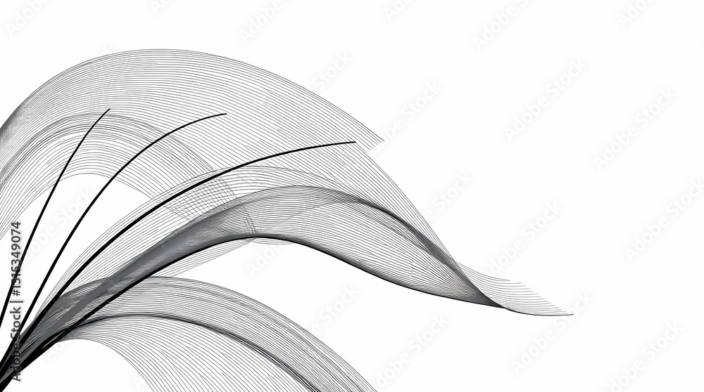Aufkleber abstract waves composition: a modern, abstract composition in grayscale, featuring flowing wave-like