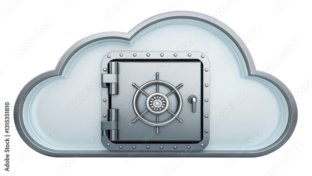 Poster secure cloud storage with vault door symbolizes data protection and safety. this represents concept 