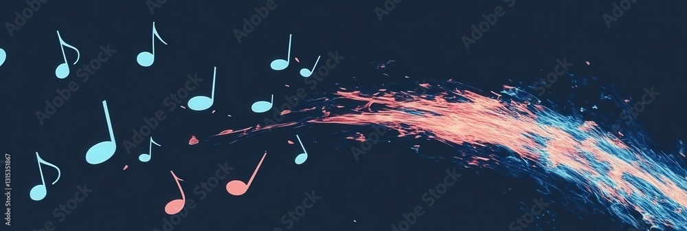 Poster dynamic notes flowing in abstract digital chaos art