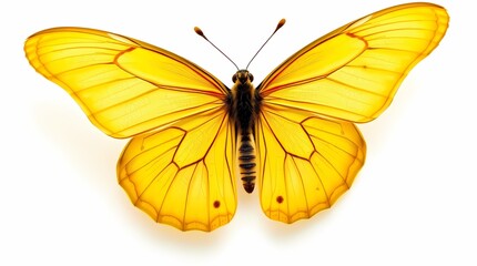 Fototapeta premium Golden Wings: A captivating top-down perspective showcases the delicate beauty of a butterfly with vibrant yellow wings, its intricate patterns highlighted. 