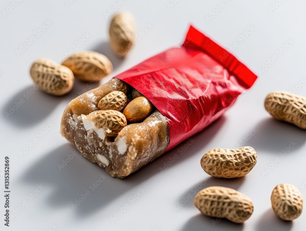 Poster assorted nuts with a bag of peanuts on a clean white background displaying a variety of healthy snac