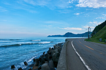 Obraz premium Scenic Coastal View of Golden Road, Southern Hokkaido, Japan