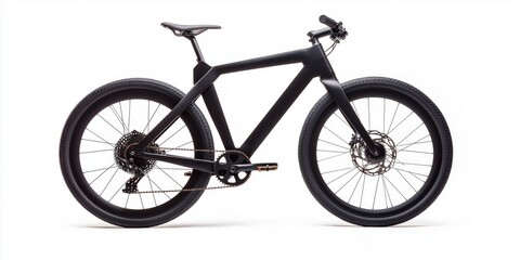 Fototapeta premium A black bicycle with a black seat and black handlebars. The bike is parked on a white background