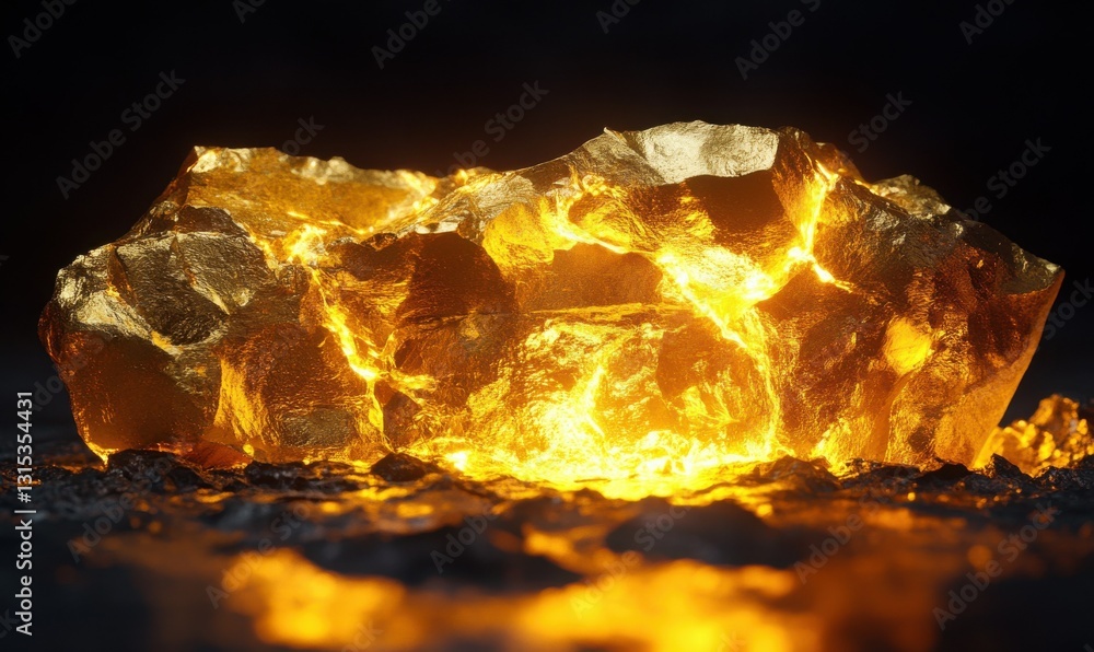 Poster artistic glowing molten gold texture illuminated by subtle ambient light, creating a luxurious and b