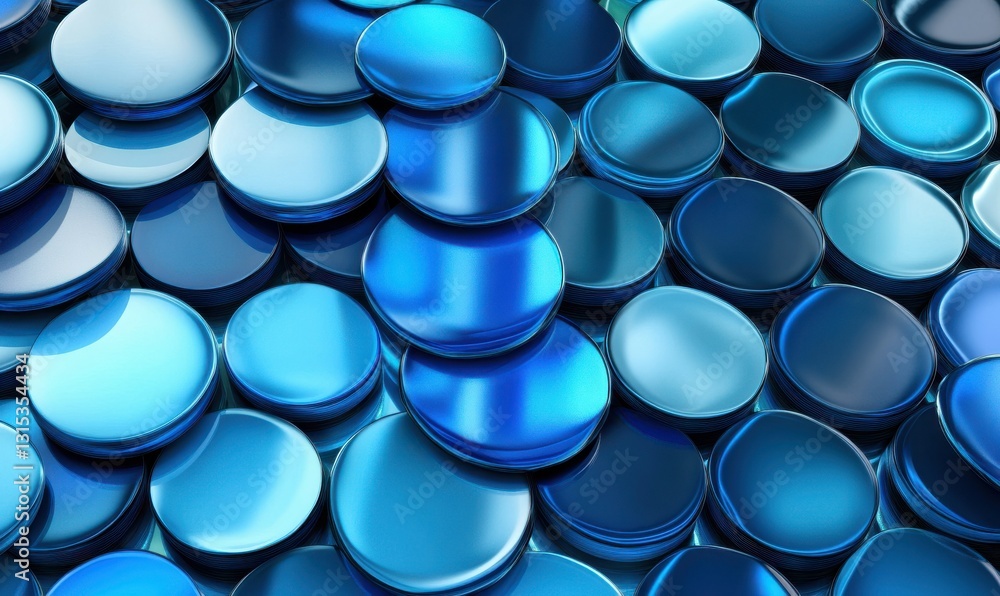 Aufkleber artistic geometric pattern of circular blue glass tiles arranged in a mosaic style, soft reflections