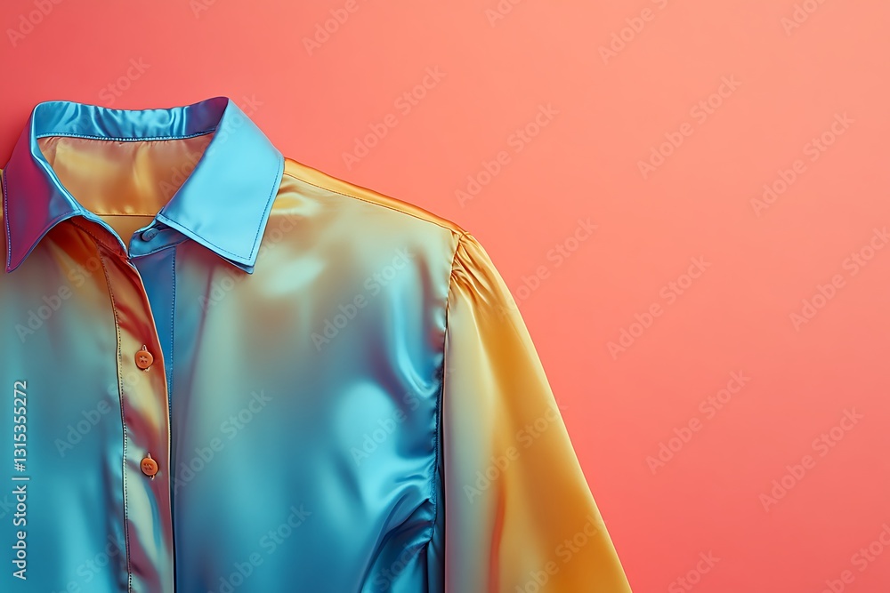 Aufkleber a stylish and colorful blouse displayed against a soft coral background with empty space for product