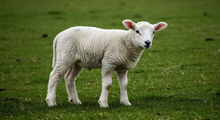 Fototapeta premium A cute lamb is grazing in a countryside farmer's field, a lamb in farm, a lamb is grazing, a cute lamb is grazing, generated with ai