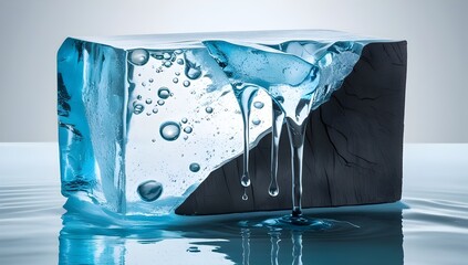 detailed melting ice texture with embedded bubbles and break lines for showcasing climate change effects in scientific research