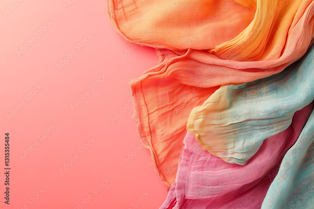 Poster a stylish and colorful blouse displayed against a soft coral background with empty space for product