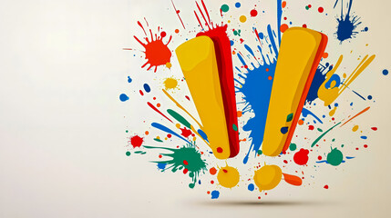 A colorful explosion of paint splatters on a white background
