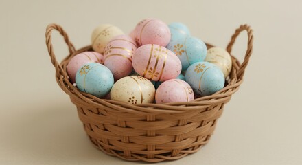 Easter Eggs in Basket Pastel Colors with Gold Design Holiday Treat