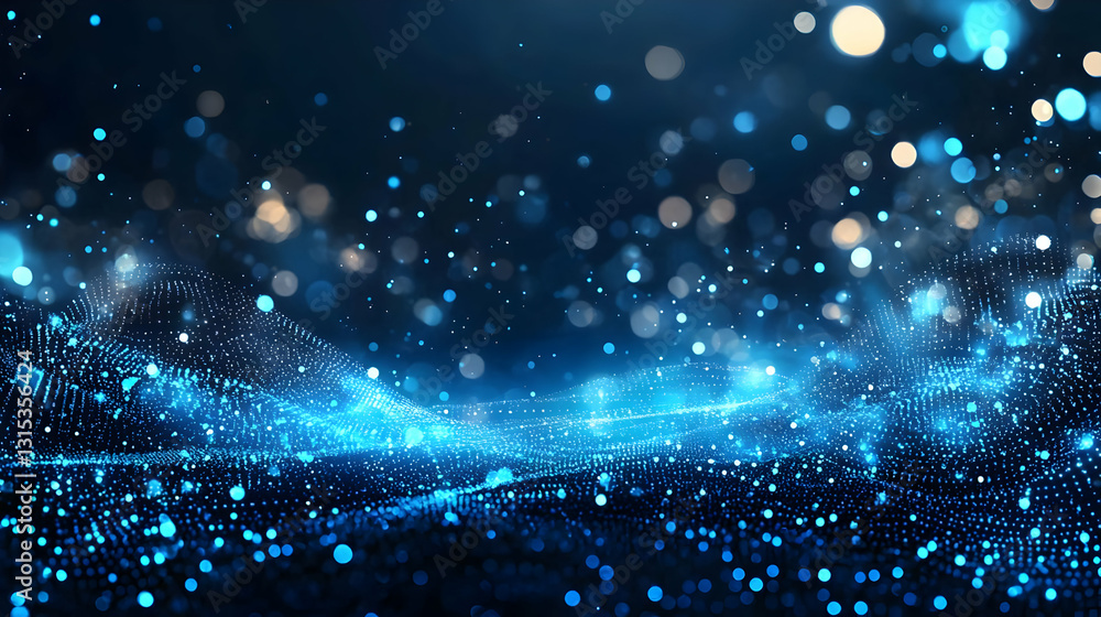 Poster blue abstract background with bokeh lights