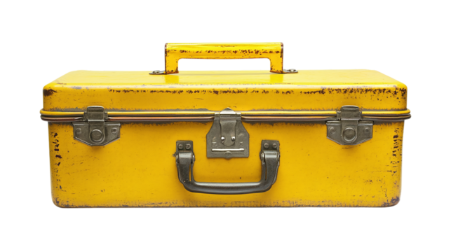 Yellow toolbox isolated, perfect for construction, DIY projects, or repair work, showcasing tools, maintenance, and service-oriented themes.