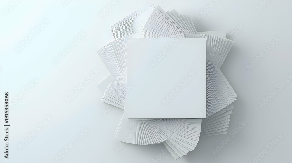 Poster 3d render of abstract white geometric shapes with a blank square in center on white background