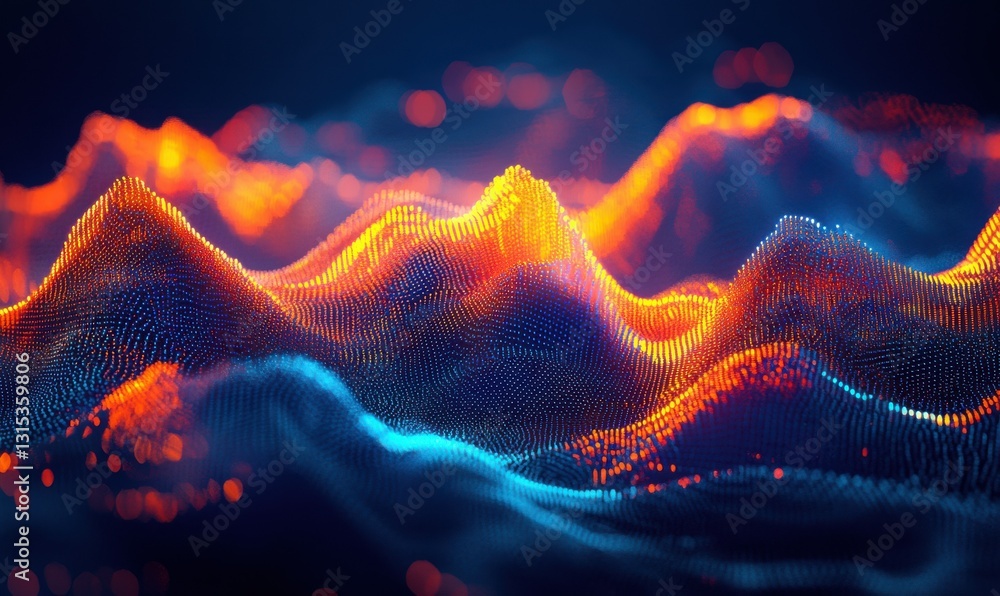 Poster elegant financial stock graph glowing with vibrant orange and blue lights illuminated by gradient li