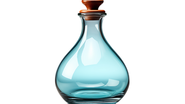 Teal Glass Decanter Stylish Home Decor, Modern Glassware for Interior Design, isolated on transparent background.