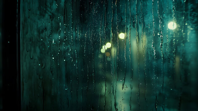Rainy Night Cityscape Viewed Through a Wet Window