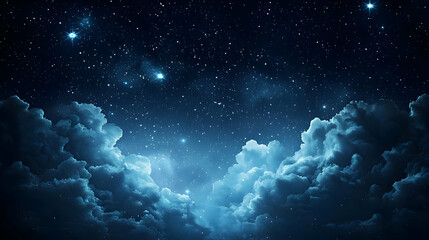 Dark Blue Night Sky With Shining Stars And Illuminated Clouds In A Breathtaking Celestial Display