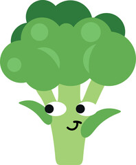 cute broccoli cartoon illustration, happy vegetable character with funny face, green organic food mascot, adorable kawaii design, healthy plant drawing, fresh diet symbol, playful emoji clipart