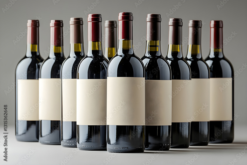 Poster diverse collection of wine bottles with blank labels. generative ai