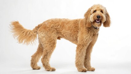 Australian Labradoodle in full view on white studio background