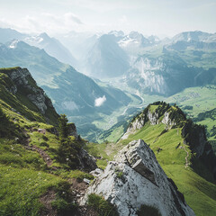 Obraz premium Breathtaking Mountain Landscape with Green Valleys