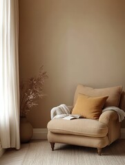 An image of a serene and cozy reading nook interior scene