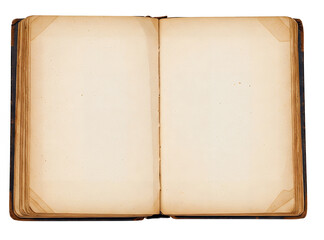 Naklejka premium Antique Open Blank Book with Aged Yellowed Pages and Worn Leather Cover