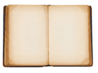 Antique Open Blank Book with Aged Yellowed Pages and Worn Leather Cover