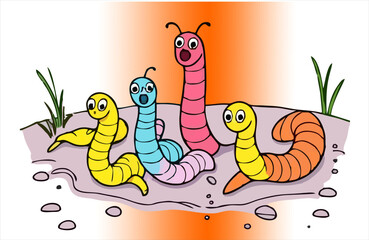 abstract illustration of worms on colorful soil