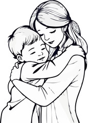 abstract illustration of mother and child hugging