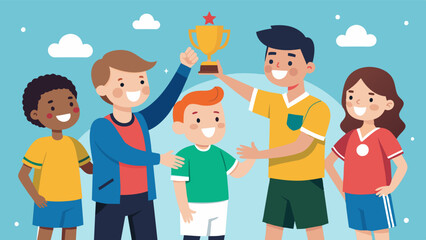 The league emphasizes the importance of good sportsmanship teaching children to congratulate and support their opponents win or lose.. Vector illustration