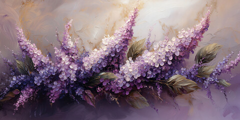 lilac romance, beautifully oil painted lilacs flowers, floral arrangement 