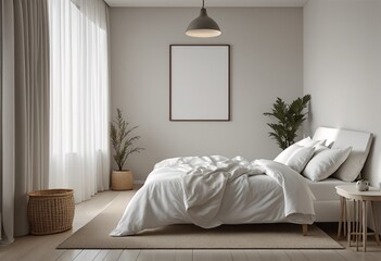 A minimalist bedroom with a bed and nightstand.