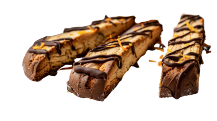 Delicious homemade biscotti cookies with chocolate and orange zest on transparent background