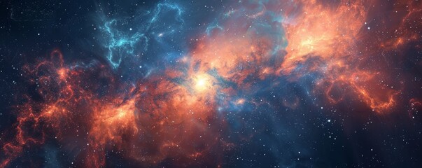 Naklejka premium Stunning view of a vibrant nebula bursting with colors in deep space during cosmic formation