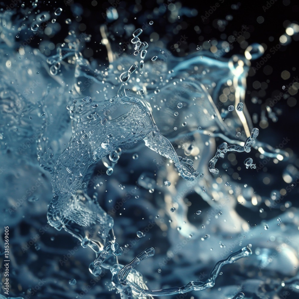 Poster dynamic splashes of water create captivating patterns in a dark environment