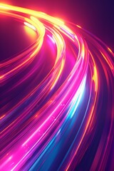Vibrant light trails create an abstract composition in a dynamic, colorful display with glowing hues and movement