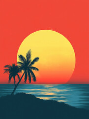 Fototapeta premium Tropical Sunset with Palm Trees and Vibrant Colors Over Ocean