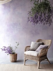 Cozy room displays floral decoration features natural style and decor