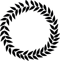 Vector leaves round graphic wreath in black color
