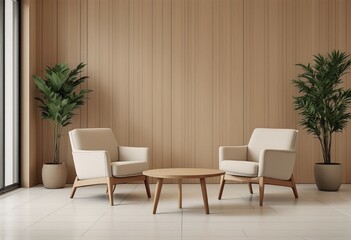 The Living Room with Two White Chairs and a Coffee Table.