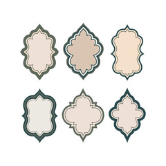 Old islamic window shape in oriental style. Arabic frames, borders or arabian mosque arches in pastel colors. Eid mubarak gates, muslim architecture geometric design elements or moroccan doors set.