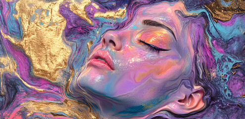 Magical face in melting colours 