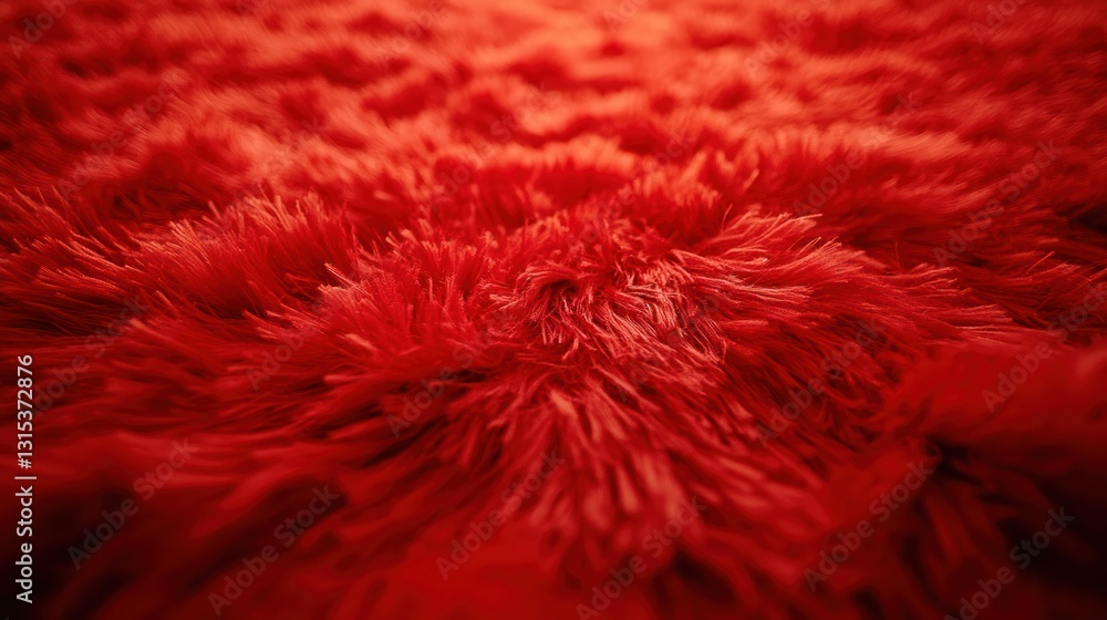 Poster fluffy, textured crimson surface with shallow depth, creating a soft, inviting effect