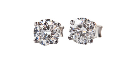 Pair of sparkling diamond earrings on transparent background