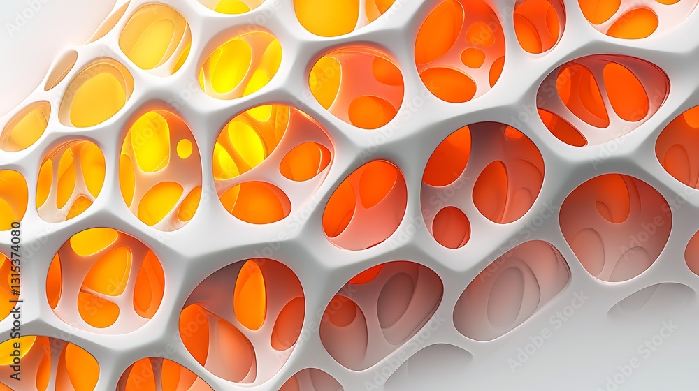 Aufkleber Abstract 3D Render Orange and White Network Structure